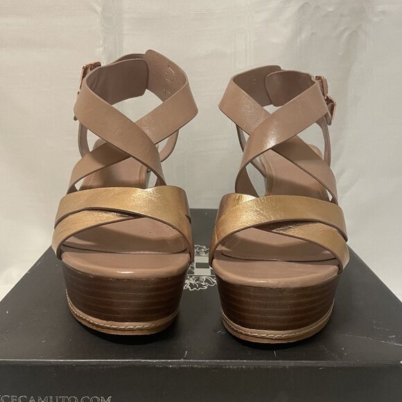 Vince Camu, Giada, Wedge Platform Sandals, Rose Gold / Cross, Size 10M - Picture 2 of 4